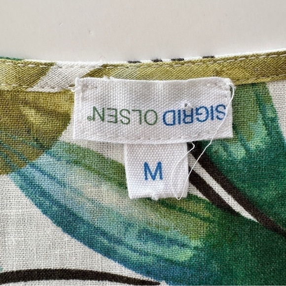 Sigrid Olsen top  with v-neck & short sleeves, loose fit, tropical, linen blend - Picture 14 of 16